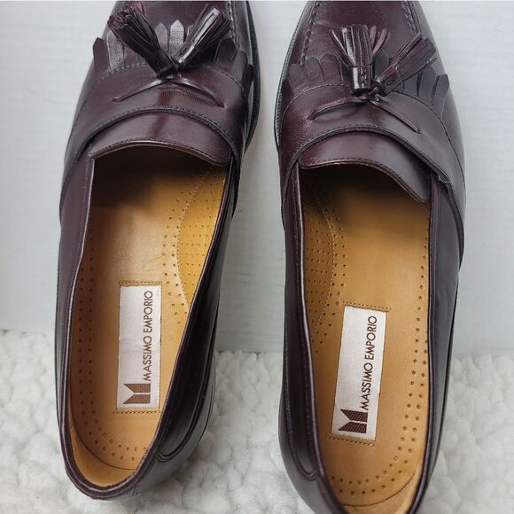 Massimo Emporio Tassel Loafers Mens 10.5 Burgundy Leather Made in Spain Unworn main image 8
